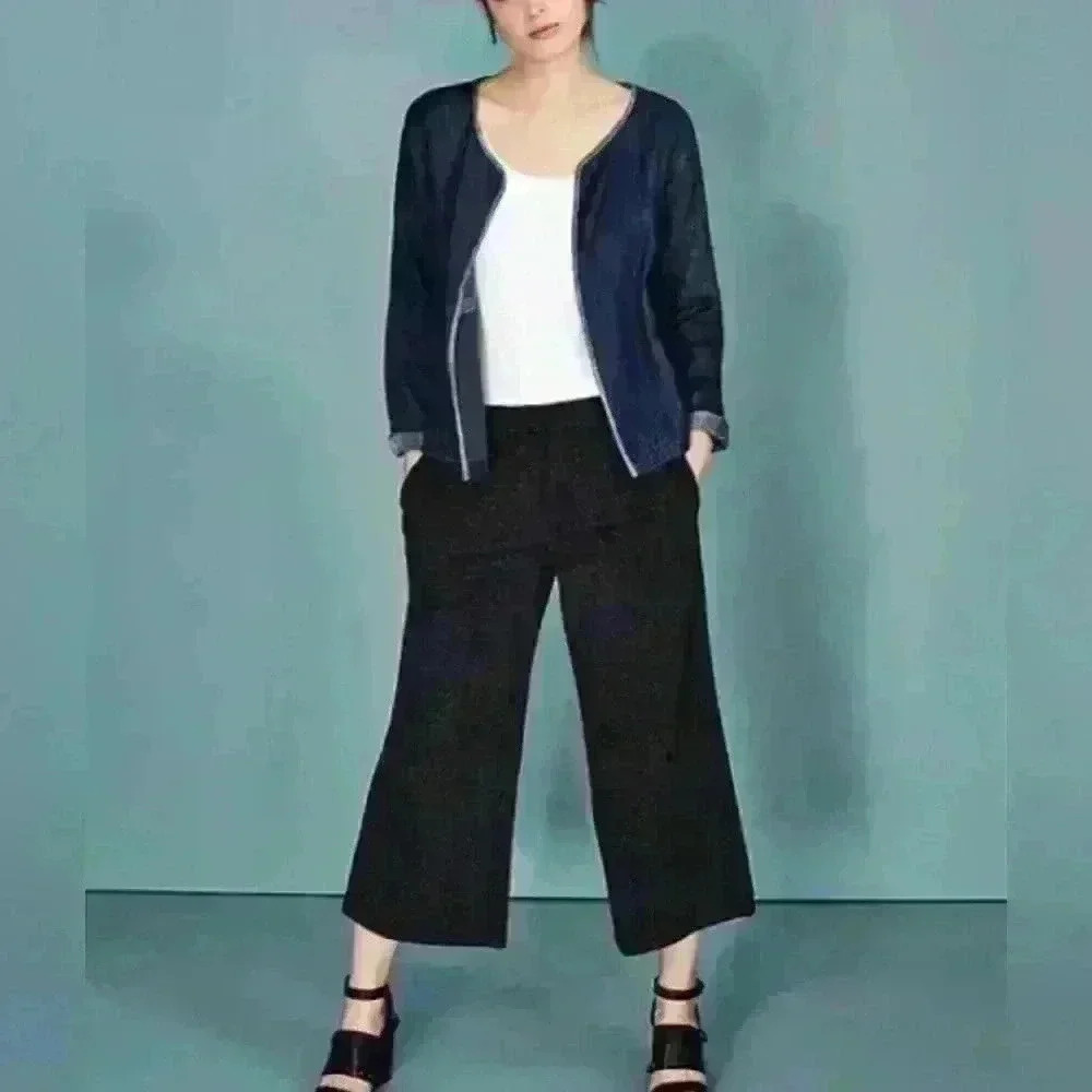 Eileen Fisher Denim Jacket Cardigan Organic Imported Cotton $228 Small Frank